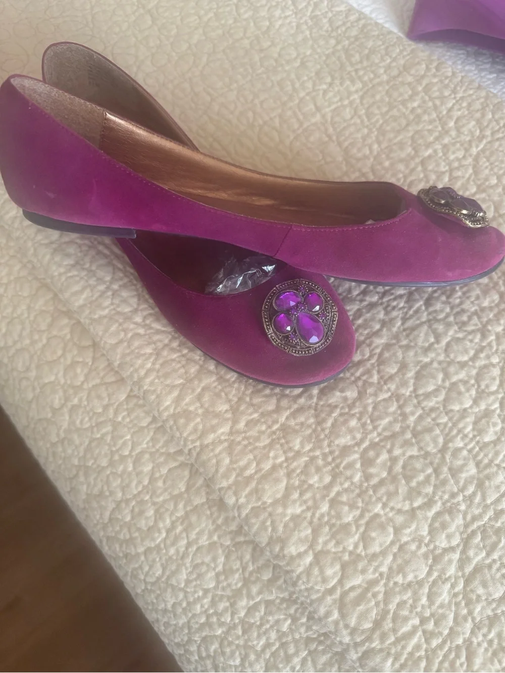 Nine West Fuchsia Velvet Jewel-Embellished Ballet Flats